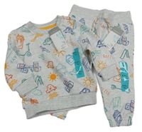 Nový - 2Set - Světlešedá melírovaná mikina s obrázky + tepláky PRIMARK