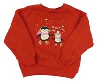 Červená mikina s tučňáčky zn. PRIMARK