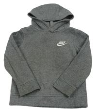 Šedá melírovaná mikina s logem a kapsou a kapucí Nike