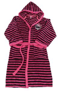 Tmavorůžovo-černý pruhovaný froté župan s monster High a kapucí C&A