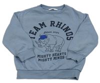 Modrošedá oversize mikina s nosorožcem a nápisy M&S