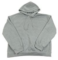 Šedá melírovaná teplá mikina s kapsou a potiskem a kapucí