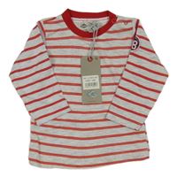 Nové - světlešedo-červené pruhované melírované triko s nášivkou s číslem Lee Cooper