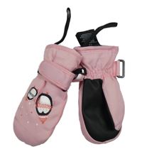 Světlerůžovo-černé šusťákové zimní palcové rukavice s tučňáčky lupilu