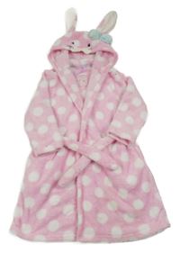 Růžovo-bílý puntíkatý plyšový župan s kapucí - králíček PRIMARK
