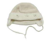 Světlepudrovo-smetanová plyšová zavazovací čepice s květy