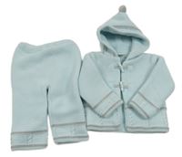 2Set - Světlemodrý pletený propínací zateplený svetr se vzorem a kapucí + kalhoty 