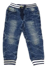 Modré mačkané cuff rifle s pruhy a úpletovým pasem Kiki&Koko