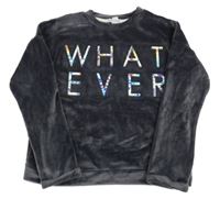 Tmavošedá plyšová crop mikina s metalickými nápisy PRIMARK