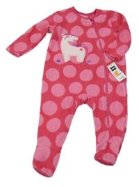 Nové - tmavorůžovo-růžový puntíkatý fleecový overal s jednorožcem St. Bernard