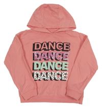 Korálová mikina s nápisy a kapucí