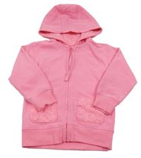 Křiklavě růžová melírovaná propínací mikina s květy a madeirou a kapucí Nutmeg