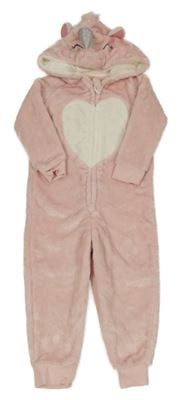 Světlerůžovo-bílá třpytivá plyšová kombinéza s kapucí - jednorožec George