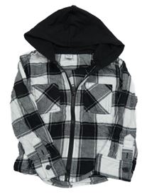 Černo-bílá kostkovaná košile s kapucí dopodopo