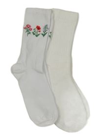 2x - Bílé ponožky s kytičkami a žebrováním