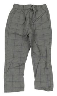 Černo-bílo-tmavomodré kostkované vzorované chino plátěné kalhoty Next