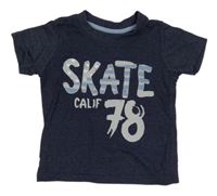 Tmavomodré melírované tričko s číslem a nápisy Rebel