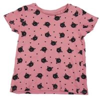 Růžové tričko s kočičkami a srdíčky sinsay