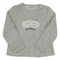 Šedá melírovaná sametová mikina s kočičkou Vertbaudet