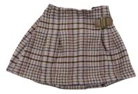 Fialovo-tmavohnědo-béžovo-oranžová kostkovaná vzorovaná vlněná sukně s přezkou Next