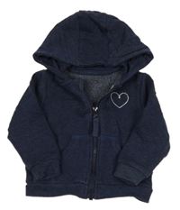 Tmavomodrá melírovaná propínací mikina se srdíčkem a kapucí Mothercare