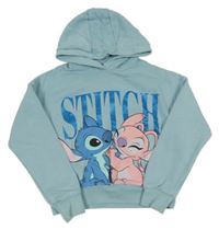 Světlemodrá oversize crop mikina se Stitchem a Angelou a kapucí Disney