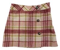 Starorůžovo-vínovo-khaki kostkovaná vlněná sukně s knoflíky Nutmeg