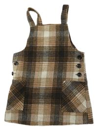 Hnědo-smetanovo-černo-světlerůžové kostkované vlněné šaty PRIMARK