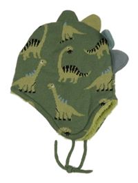Khaki pletená zateplená čepice s dinosaury a ostny Topomini