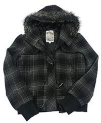 Černo-šedo-bílá kostkovaná zateplená bunda s kapucí Debenhams