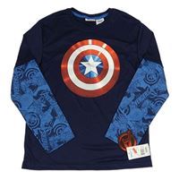 Tmavomodro-modré sportovní triko s logem Kapitána Ameriky Marvel