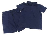2set - Tmavomodré vzorované polo tričko + teplákové kraťasy George