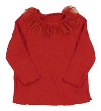 Červené žebrované triko s tylovým límečkem Matalan