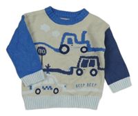 Světlešedo-modrý svetr s dopravními prostředky Dunnes