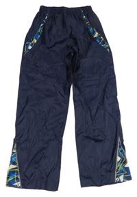 Tmavomodré šusťákové nepromokavé kalhoty se vzorem X-Mail