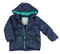 Tmavomodrá šusťáková zimní bunda s dinosaury a kapucí M&S