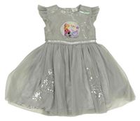 Šedé šaty s Frozen a tylovou sukní s flitry Disney