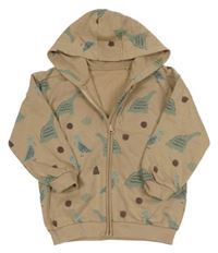 Hnědá propínací mikina s dinosaury a kapucí George