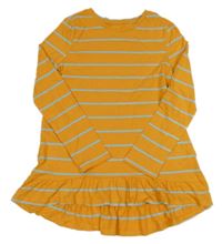 Okrovo-světlemodrá pruhovaná bavlněná šatová tunika