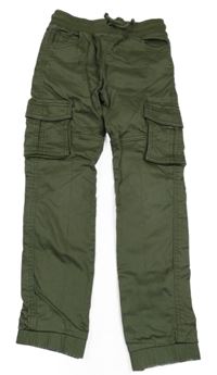 Khaki plátěné cargo chino kalhoty s úpletovým pasem Tu