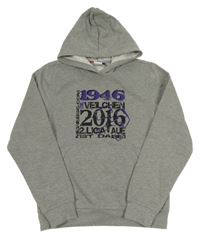 Šedá melírovaná mikina s číslem a kapucí