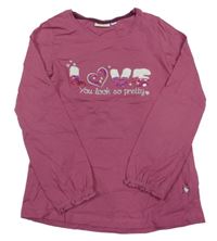 Fuchsiové triko s nápisem a srdcem s flitry Kids