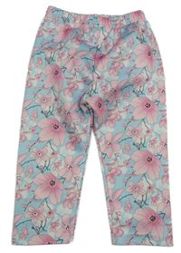 Světlemodro-růžové květované capri legíny