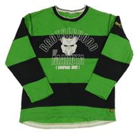 Zeleno-černá pruhovaná mikina s potiskem