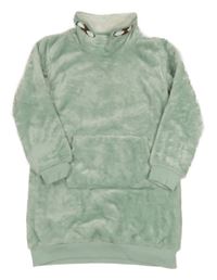 Světlezelené chlupaté šaty s komínovým límcem Yigga