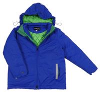 Safírová šusťáková zimní bunda s kapucí