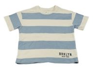 Smetanovo-modré pruhované tričko s nápisem H&M