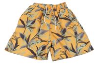 Okrové šusťákové kraťasy s listy