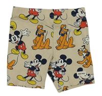 Béžové elastické kraťasy s Mickeym a Plutem Disney