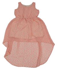 Smetanovo-neonově růžové květované šifonové šaty H&M